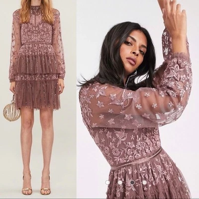 NEEDLE & THREAD MERLOT EMBROIDERED SEQUIN HOLIDAy COCKTAIL PARTY DRESS 0 XS $450 - Image 1 of 4