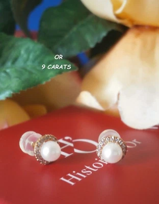 BOUCLES D’OREILLES NEUVES OR 9 CARATS PERLES DE CULTURES OX 375 HISTOIRE D'OR - Immagine 1 di 4