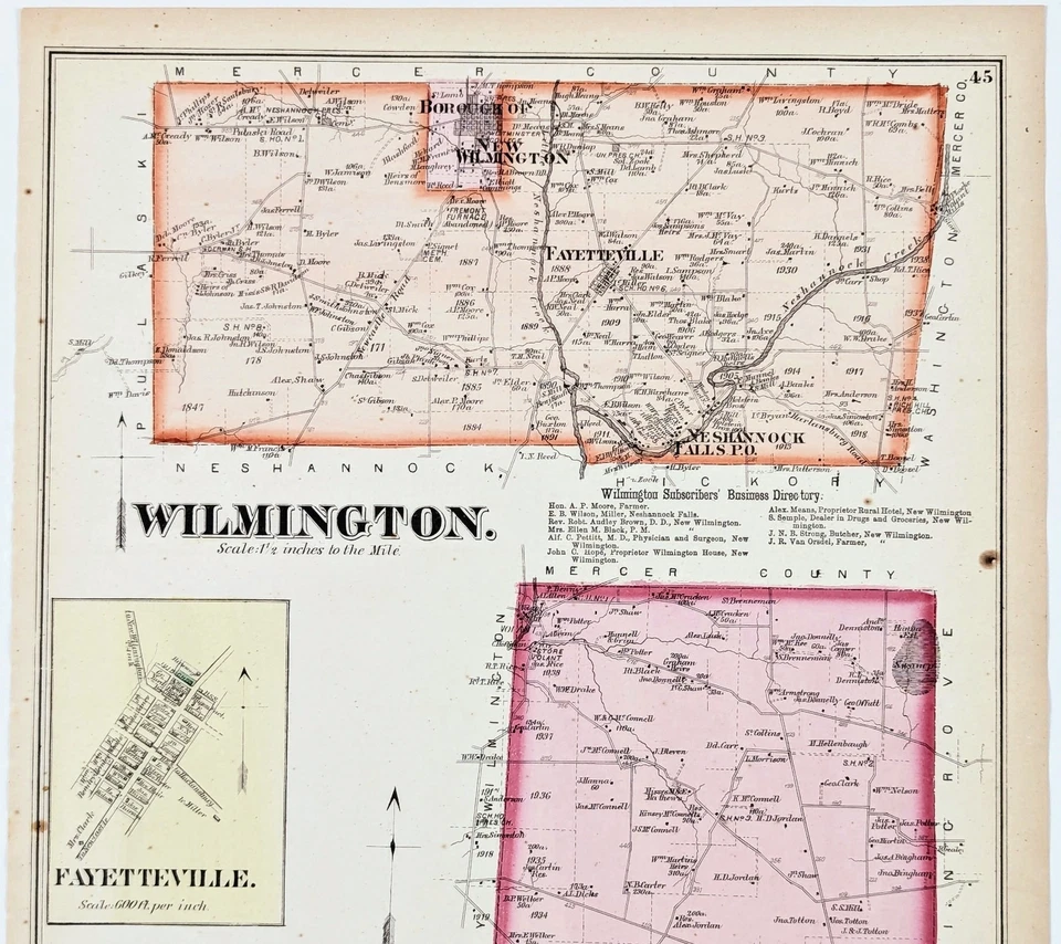 WILMINGTON - WASHINGTON Township Plat Mapa Pennsylvania Lawrence Cty 1872 Foto 1 de 4