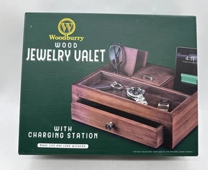 Woodbury Wood Jewelry Box Valet W/ Charging Station Storage Wallet, Glasses NEW - Picture 1 of 7