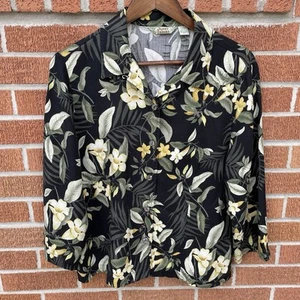 Tommy Bahama Damen 100 % Seide Hawaiihemd Bluse schwarz Blumenmuster Large AOP - Bild 1 von 11
