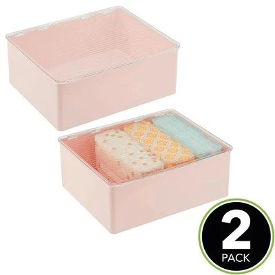 Set of 2 pcs mDesign Light Pink Plastic Storage Box with Hinged Clear Lid - Image 1 of 4
