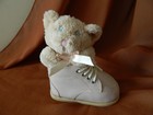 RUSS BERRIE Wind Up Music Toy Plush Bear Baby Shoe Rockabye Lullaby Pink Beige