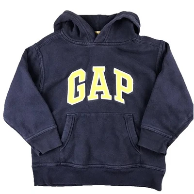 GAP Hooded Sweatshirt Size Boys XS 4-5 Pullover Navy Blue Yellow - Image 1 of 4