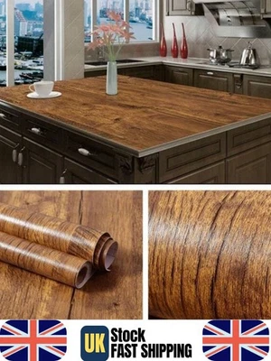 Glossy Oak Wood Grain Vinyl Wrap Self Adhesive Kitchen Worktop Counter Sticker - Image 1 of 4