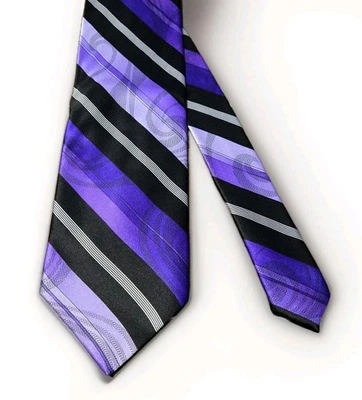Vitaliano Pancaldi tie Black/purple Stripe Paisley shadow Silk made in Italy - image 1 of 4