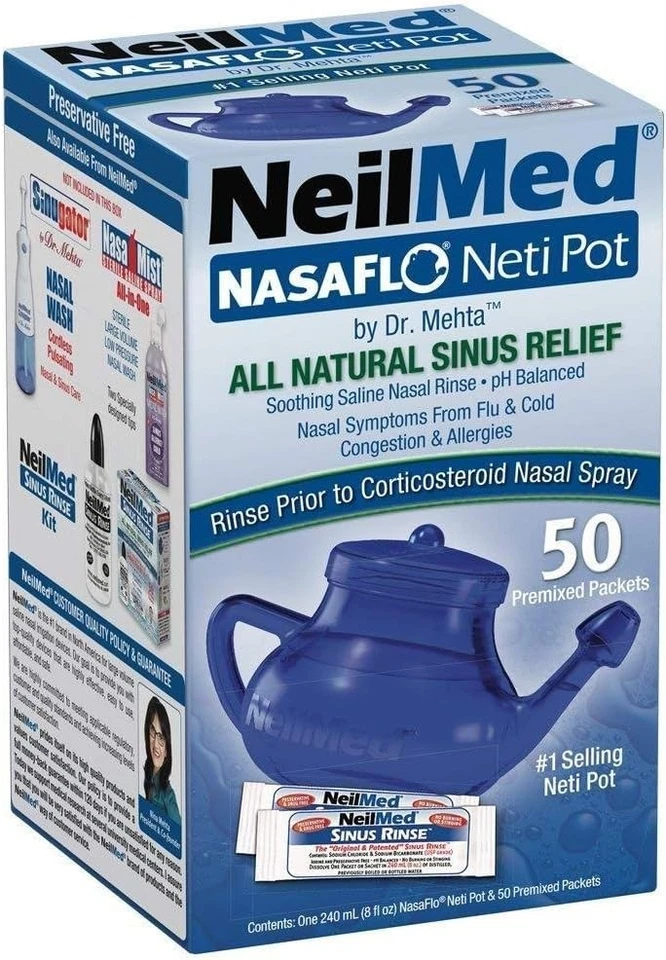 NeilMed NasaFlo Neti Pot Sinus Relief with 50 Premixed Packets (Expires 11-2028) - Image 1 of 1