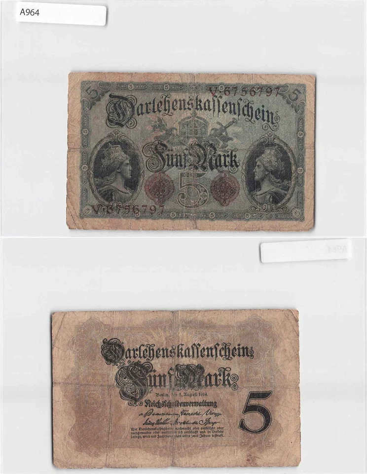 *Germany Banknote, 5 Mark 1914, German[A964]7n1 - Image 1 of 1