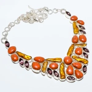 Collar de plata de ley 925 con piedras preciosas turquesa roja cobre 17,99" TN7524-189 Foto 1 de 4