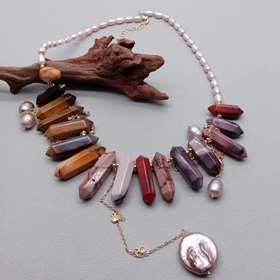 Collar de perlas mookaite natural púrpura collar distintivo mujer niña joyería Foto 1 de 4