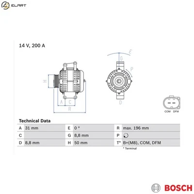 ALTERNATOR 0 986 047 490 FOR MERCEDES-BENZ VIANO V-CLASS VITO/Bus/MIXTO/Van 2.1L - Image 1 of 4