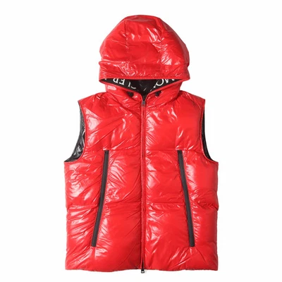 MONCLER Vest Red Size:3 20AW Logo Tape Embroidery Hooded Shiny Nylon Down - Image 1 of 4