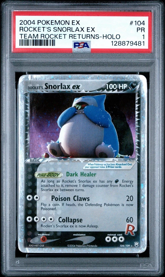 PSA 1 2004 Pokemon EX Team Rocket Returns Rocket's Snorlax EX Holo Foil 104/109 - Image 1 of 2