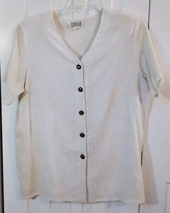 Damen Elfenbein Leinen Button Down Hemd-V-Ausschnitt-Karriere-X LARGE-Studio C - Bild 1 von 3