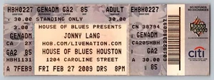 Jonny Lang 2009 Concert Ticket House Of Blues Houston GA Standing Adult - Picture 1 of 2