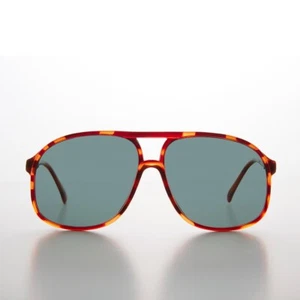 Tortoise Square 80s Aviator Sunglass with Green Polarized Lens - Kyoto - Picture 1 of 3