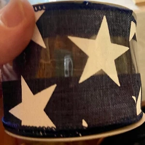 Patriotic Wired Ribbon with Stars 2.5in x 25ft Roll - 4th Of July Flag Day Bow - Picture 1 of 1