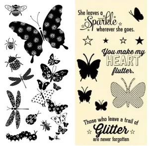 Butterfly Stamps - Butterflies, Dragonflies, Beetle, Caterpillar, Spider, 2 Sets - Foto 1 di 8