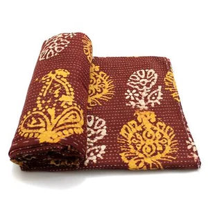 Vintage Kantha Quilt Indian Handmade Cotton Bedspread Bed Cover Bedding Throw - Picture 1 of 6