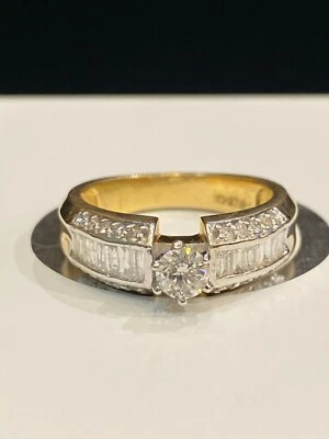 Pave 0.91 Cts Round Baguette Cut Diamonds Wedding Solitaire Ring In 585 14K Gold - Image 1 of 4