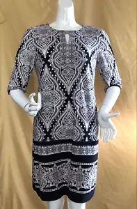 SANDRA DARREN DAMEN MARINEBLAU ROT PINK MULTI PAISLEY SCHLÜSSELLOCH KLEID M $ 89 - Bild 1 von 7