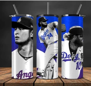 20 oz Los Angeles Dodgers  Baseball Tumbler & Metal Straw Players Batter Up - Picture 1 of 3