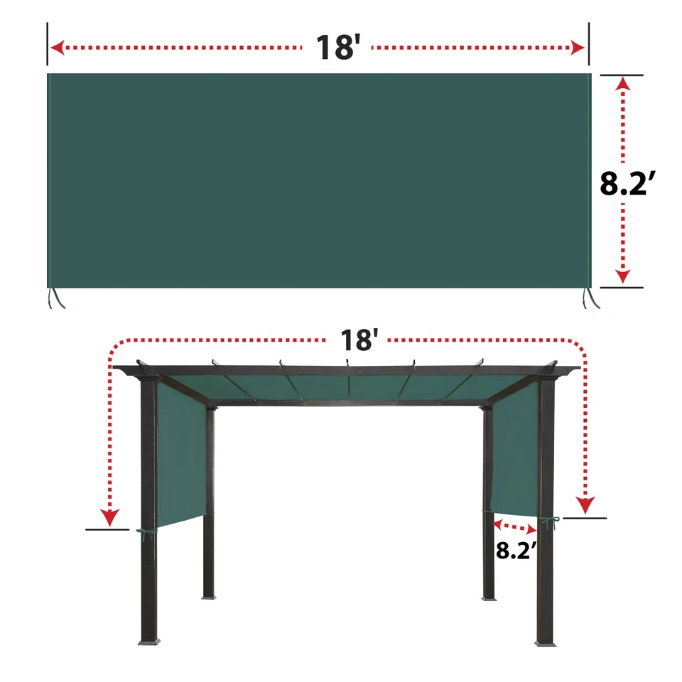 18' x 8.2' Universal Replacement Canopy Top Green Cover for Pergola Structure - Image 1 of 1