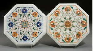 Juego de Dos 12" Mármol Café Esquina Table Top Pietra Dura Hecho a Mano Trabajo - Imagen 1 de 1