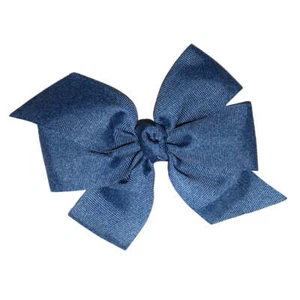 WD2U Girls 5" Country Style Denim Blue Grosgrain Ribbon Hair Bow Alligator Clip - Picture 1 of 3