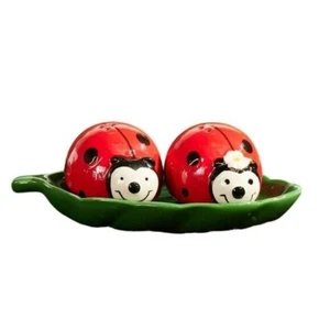 Ladybug Salt & Pepper Shaker Set With Holder - Picture 1 of 8