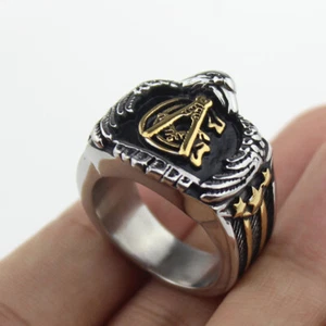 Men Free Mason Freemasonry 316L Stainless Steel Eagle Masonic Ring - Picture 1 of 18