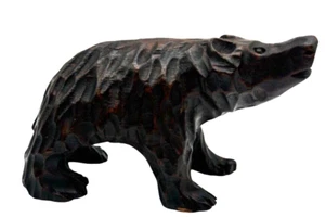 Vintage Hand Carved Brown Wood Bear Signed - Picture 1 of 8