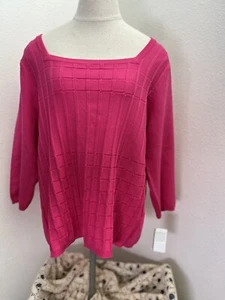 Essentials G Pink Pullover Sweater Sz. 2XL 3/4 Sleeve Square Neck  NWT - Picture 1 of 17