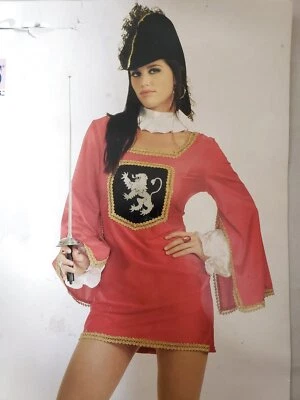 Secret Wishes Sexy Lady Musketeer Costume S Red Velvet Dress Black Bicorn Hat - Image 1 of 4