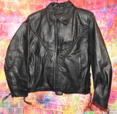 VTG Vintage Hot Leathers Motorcycle Jacket Women’s Medium braided cinched - Image 1 of 4