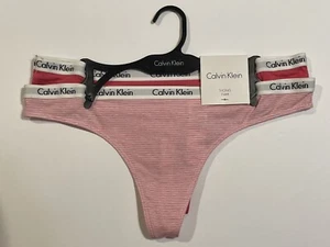 PAQUETE DE 2 BRAGAS CALVIN KLEIN TANGA ROSA BLANCO LOGOTIPO A RAYAS CINTURA L - Imagen 1 de 2