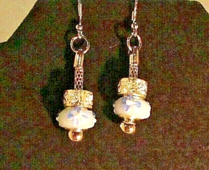 Blue Flowers On Blue Murano Glass Bead Silver Pierced Earrings (#1533) NWOT - Picture 1 of 6