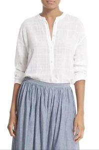 Vince Size Small White Windowpane Shadow Plaid Long Sleeve Oversized Tunic Top - Picture 1 of 12