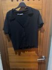 Primark, Womens Stretch  Black/Collar/Button/Short Sleeve Shirt,Size L/ UK 14