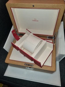 Omega Authentic Wooden Watch Box With Travel Red Cube Box New BARGAIN PRICED - Picture 1 of 7