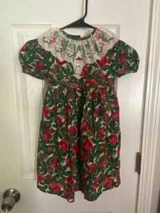 Nursery Rhyme Girls Christmas Dress 3T – Lace Collar Red Green Pinecones USA - Picture 1 of 8
