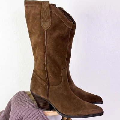 Botas Sam Edelman Jamie salto bloco camurça cowboy country faroeste marrom 9,5 novas com etiquetas - Imagem 1 de 4