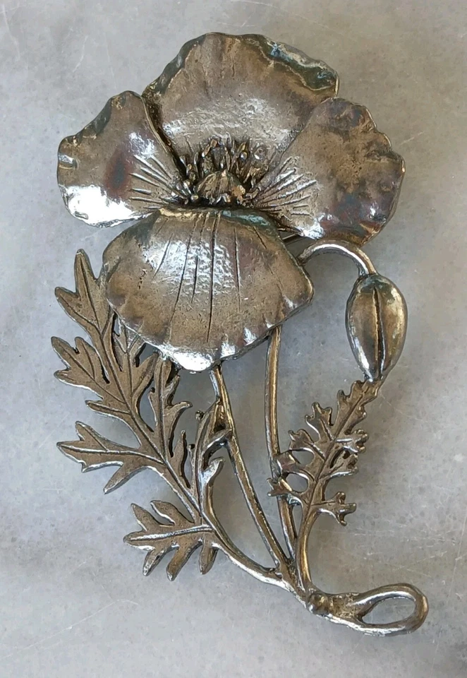Beautiful Vintage Flower Signed MASJ Pewter  Floral Pin Brooch /pendant  - Image 1 of 4