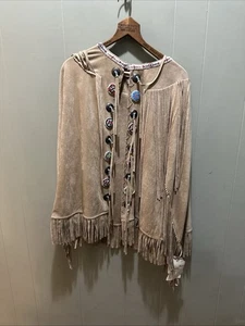 Tasha Polizzi Super Fringe Beaded Concho Native American Over Coat Tan Lg BNWT - Picture 1 of 8