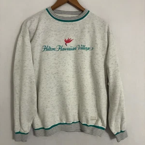 Vtg 90s Hilton Hawaiian Village Sweatshirt M Destination Crewneck Ringer - Picture 1 of 8