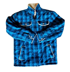 Levis Jacket Kids Large 16-18 Blue Black Sherpa Lined Plaid Youth Chore Coat - Picture 1 of 11