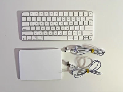 Apple Magic Wireless Keyboard (A2450) and Trackpad (A1535) White Set With Cords - Image 1 of 4