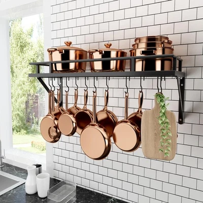 30-Inch Kitchen Pan Pot Rack Wall Mounted Hanging Storage Organizer Wall Shelf w - Image 1 of 4