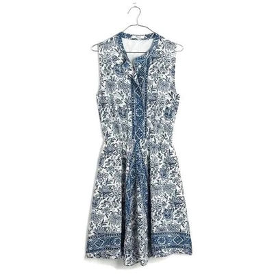 Madewell Blue White Floral Journey Silk Shirt Dress Women's XS - Image 1 of 4