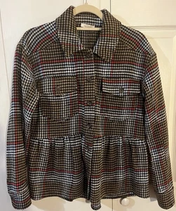 Mystee Peplum Plaid  Shacket Button Down Pockets Size Small - Picture 1 of 6